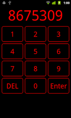 Early Noisegate screen with '8675309' displayed above a numeric keypad